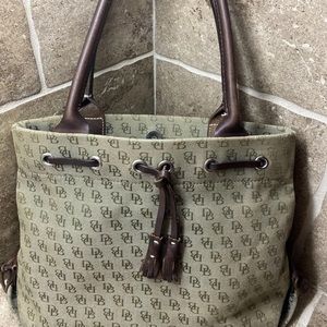 Vintage Dooney & Bourke Khaki Canvas Monogram Shoulder Bag MADE IN USA!